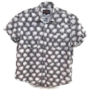Rock & Roll Cowboy Shirt Mens 2XL Gray Palm Tree Western Pearl Snap Cotton